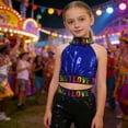 thumbnail image 2 of Gunia Girls Sequin Top Glitter Sleeveless Crop Dance Blouse Performance Dancewear Party Sparkly Tops For Girl Blue, 2 of 4