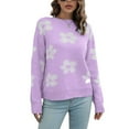 thumbnail image 2 of Flower Pattern Dropped Shoulder Sweater, Stylish Dropped Shoulder Sweater Round Neck Long Sleeve Machine Washable Acrylic Fiber Cute  for Holiday for School Light, 2 of 7