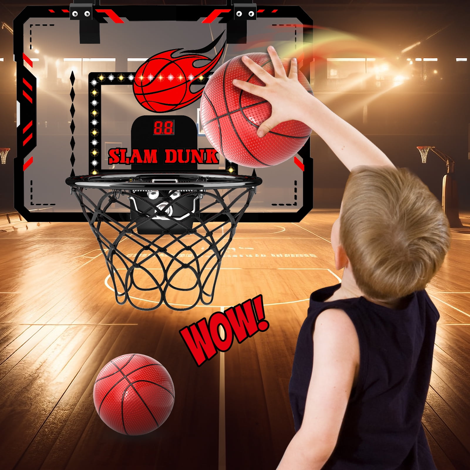 MAVOLIO Indoor Mini Basketball Hoop for Kids, over the door Toddler Basketball Toy with LED Scoring, Ideal Birthday Gift for Kids Boys 3-12
