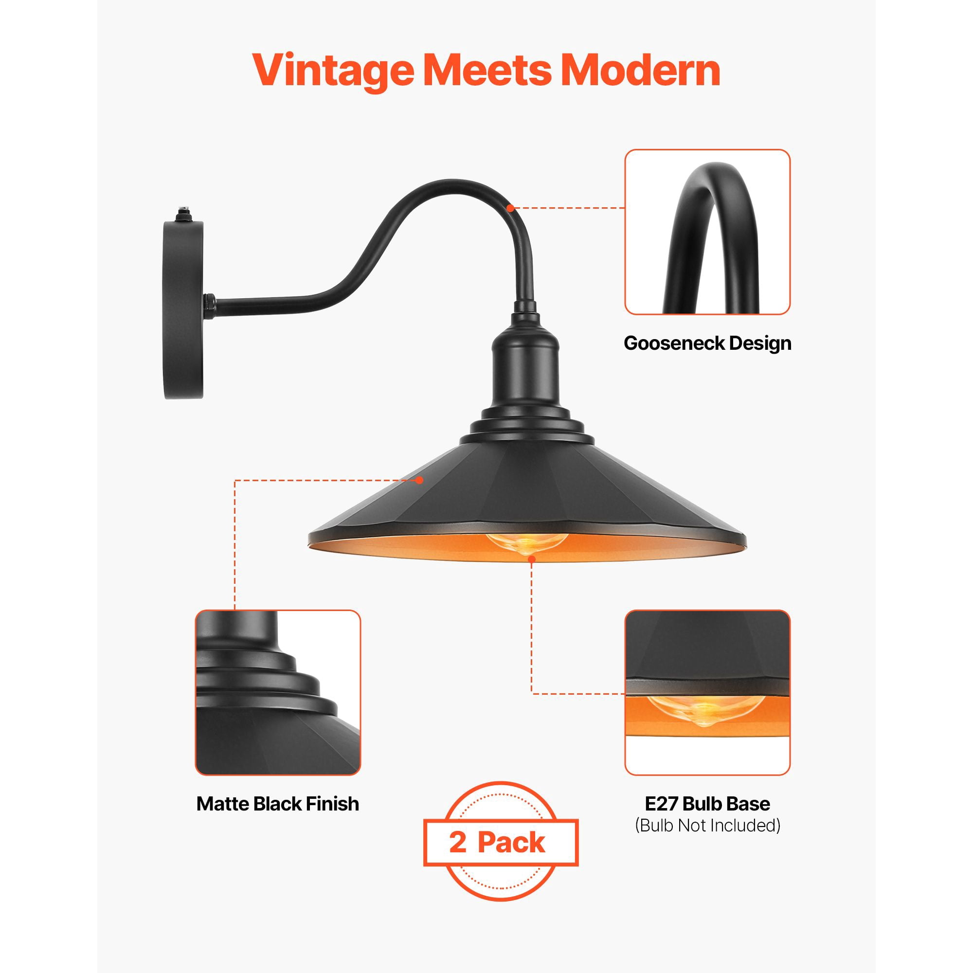 Outdoor Barn Light Dusk to Dawn Sensor Gooseneck Cast Iron IP54 Waterproof for Patio Porch Garage