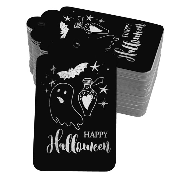 Inkdotpot 50 Pack Happy Halloween Halloween Favor Paper Tags Craft Real Silver Foil Hang Tag