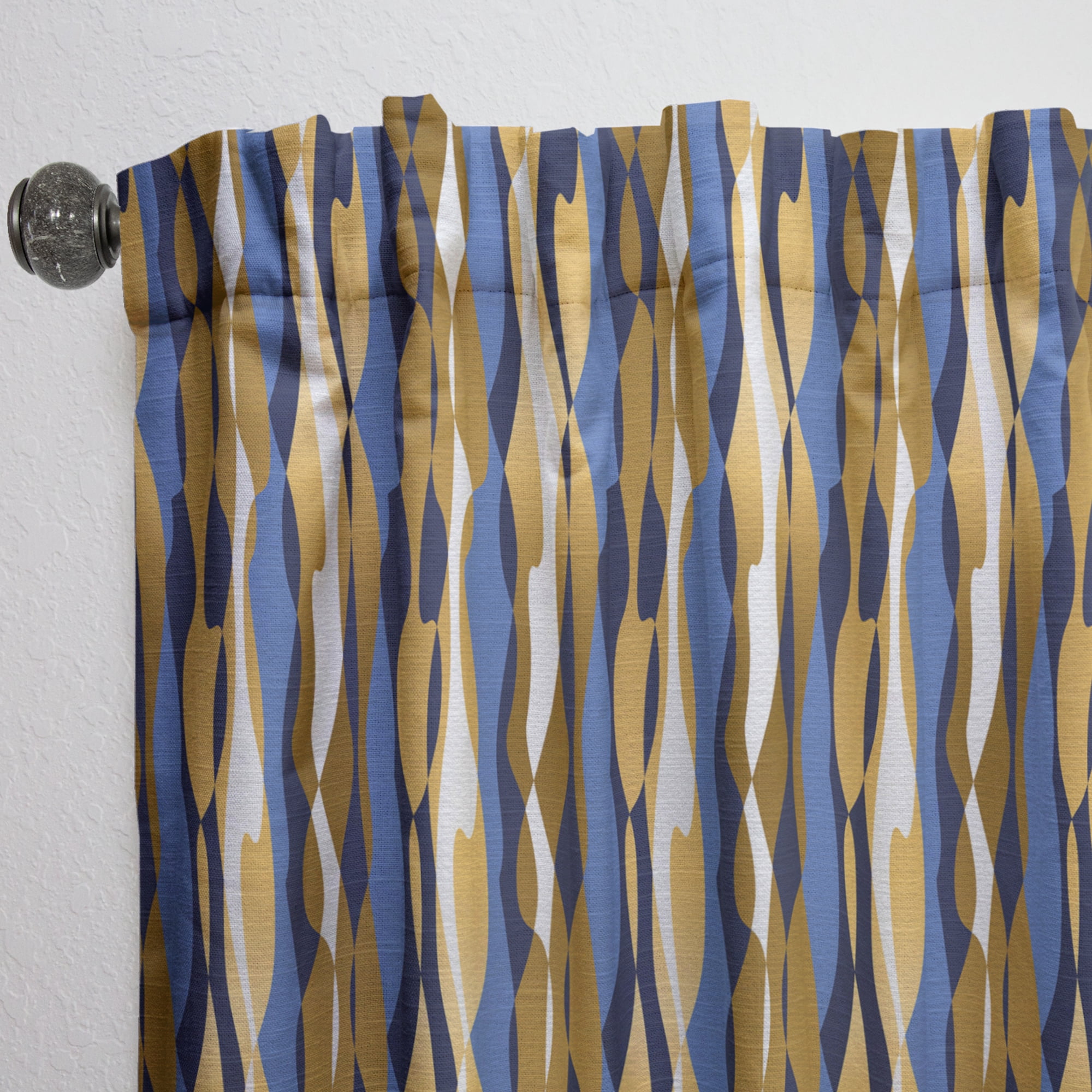 Designart 'Retro Luxury Waves In Blue and Gold I' Mid-Century Modern Curtain Panel