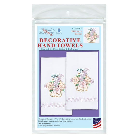 Jack Dempsey Stamped Decorative Hand Towel Pair 17"X28"-Bird On A Basket
