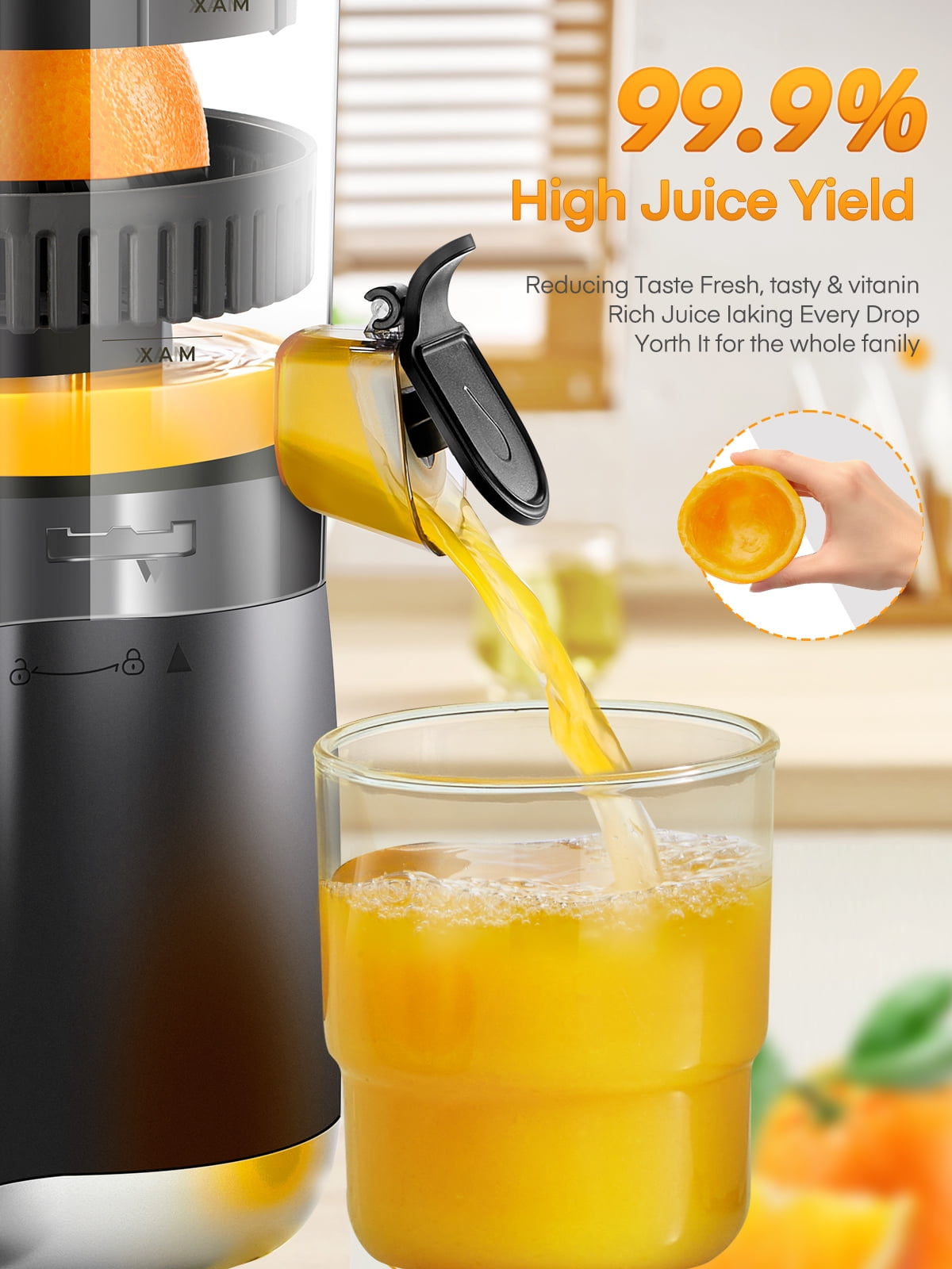 FOHERE Citrus Juicer Electric, Hand-Free Orange Juicer Machine with 2 Interchangeable Cones, ideal for Orange, Lemon, Grape, Pomegranate