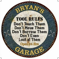 BRYAN'S Garage Rules 14" Round Metal Sign Garage Wall Decor 100140015133