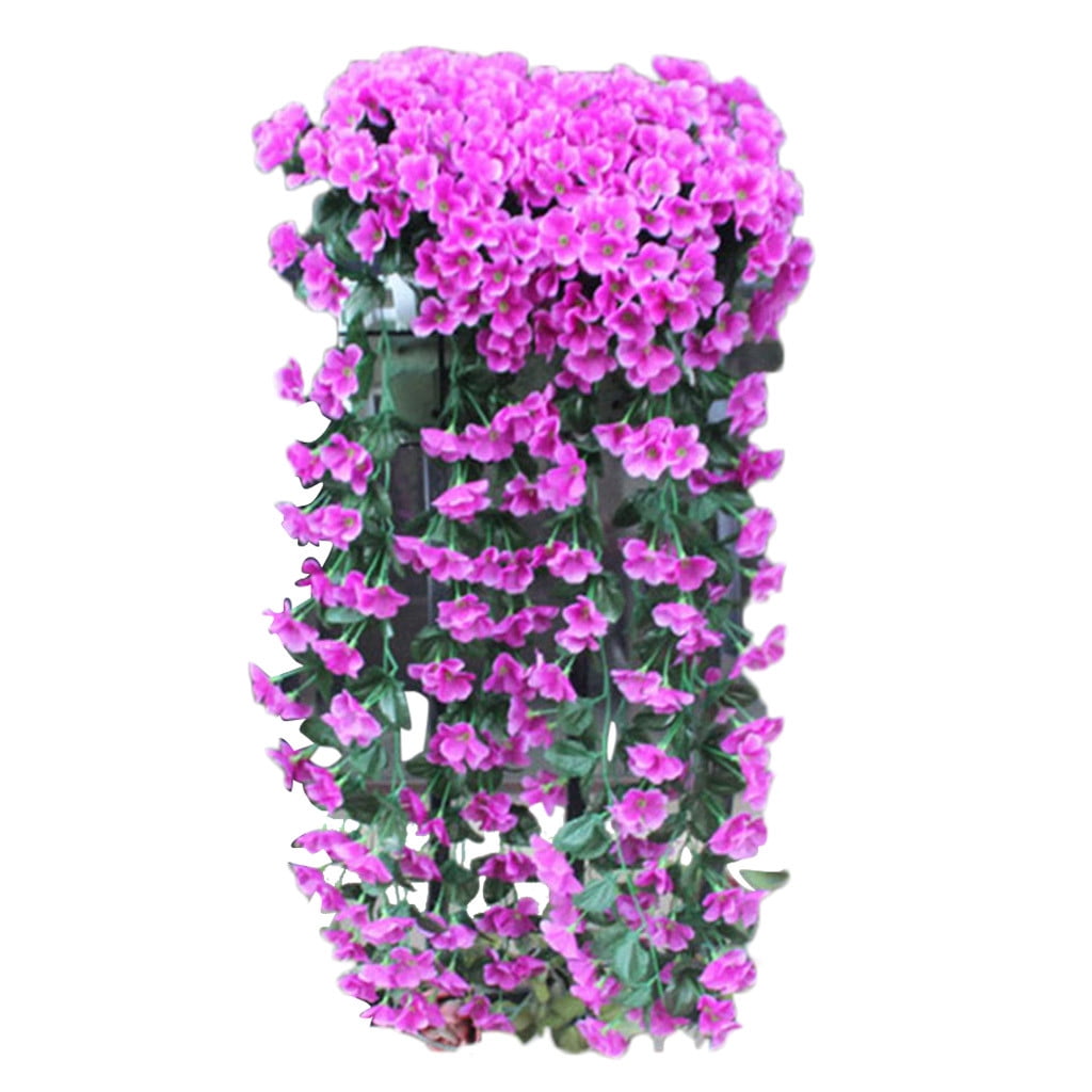 Artificial Fake Violet Orchid Flower Hanging Wall Rattan Basket Decor Outdoor Us