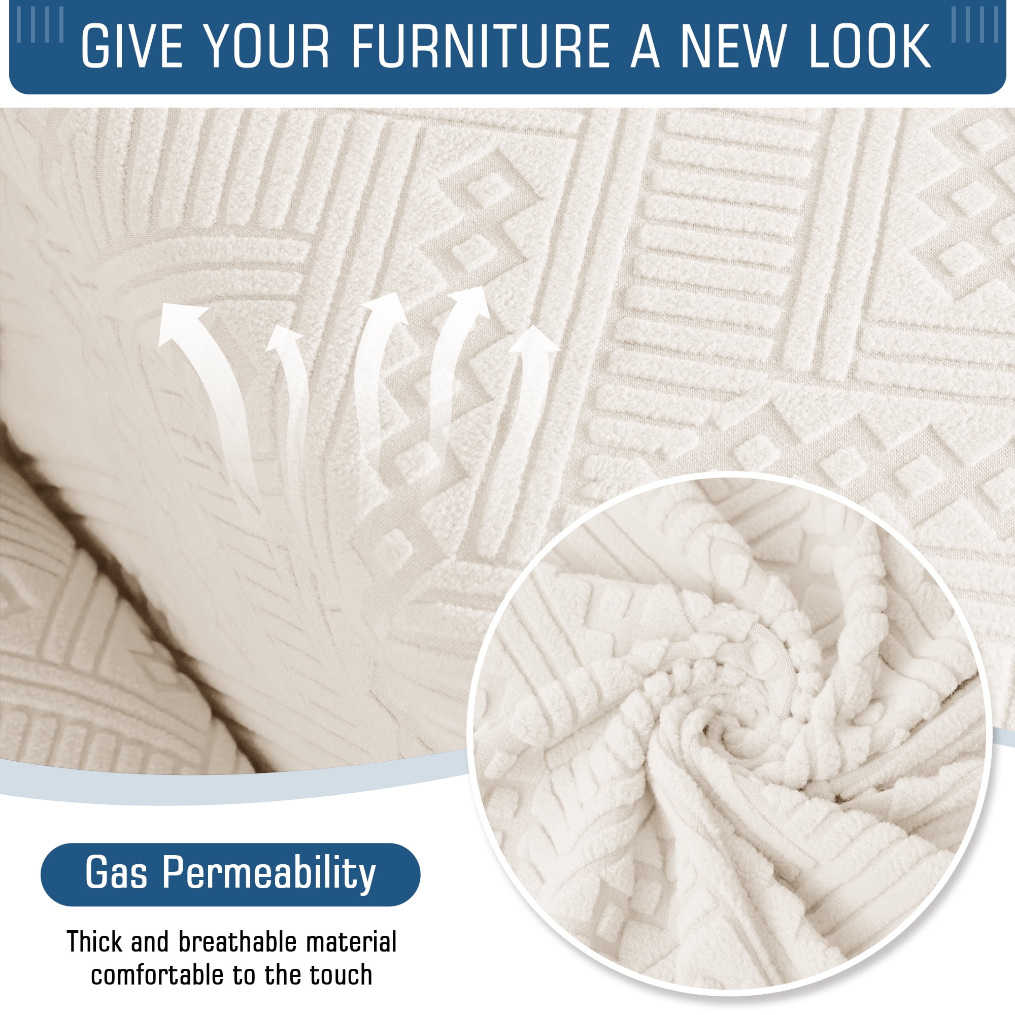 TAOCOCO Recliner 3 Seater Sofa Slipcover Anti-Slip Couch Cover for Reclining Sofa Home Furniture Protector, Beige