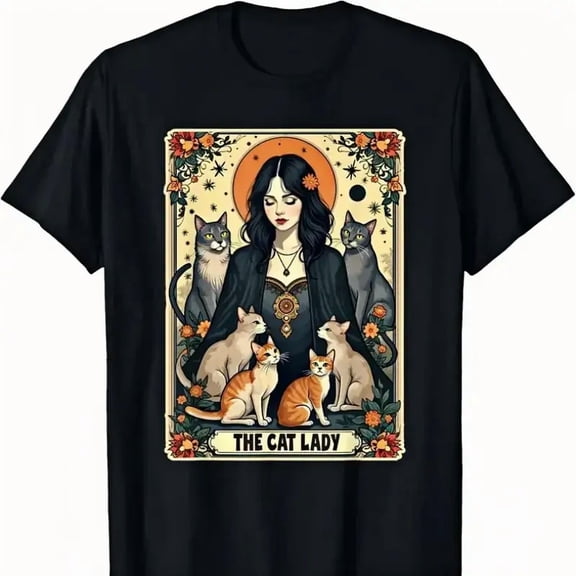 The Cat Lady Tarot Card Shirt Women Witchy Gothic Cat Mom T-Shirt Novelty Graphic T Shirt funny tshirt