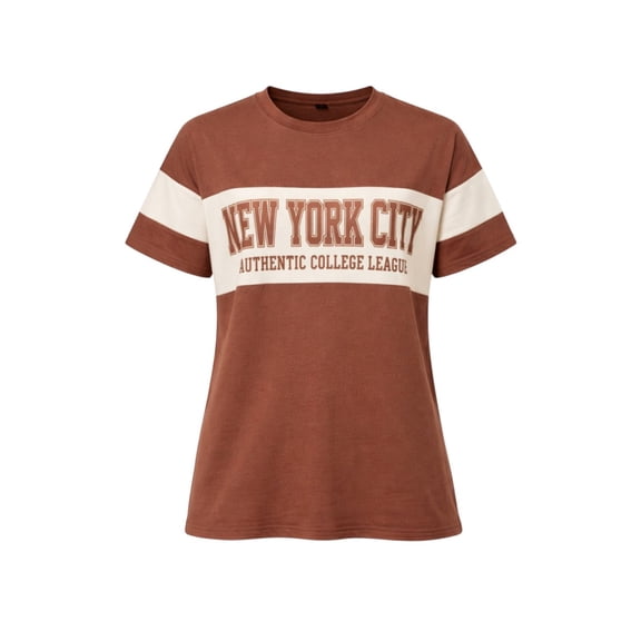 Ambar Women's New York City Printed Short Sleeve Tshirt, Brown  Stone,M - US