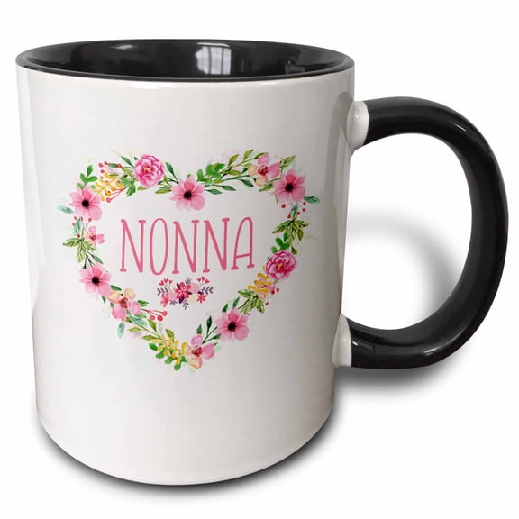 3drose, Nonna Italian Grandmother Floral Keys Red Hearts Design Wth Love, 15oz Two-tone Black Mug