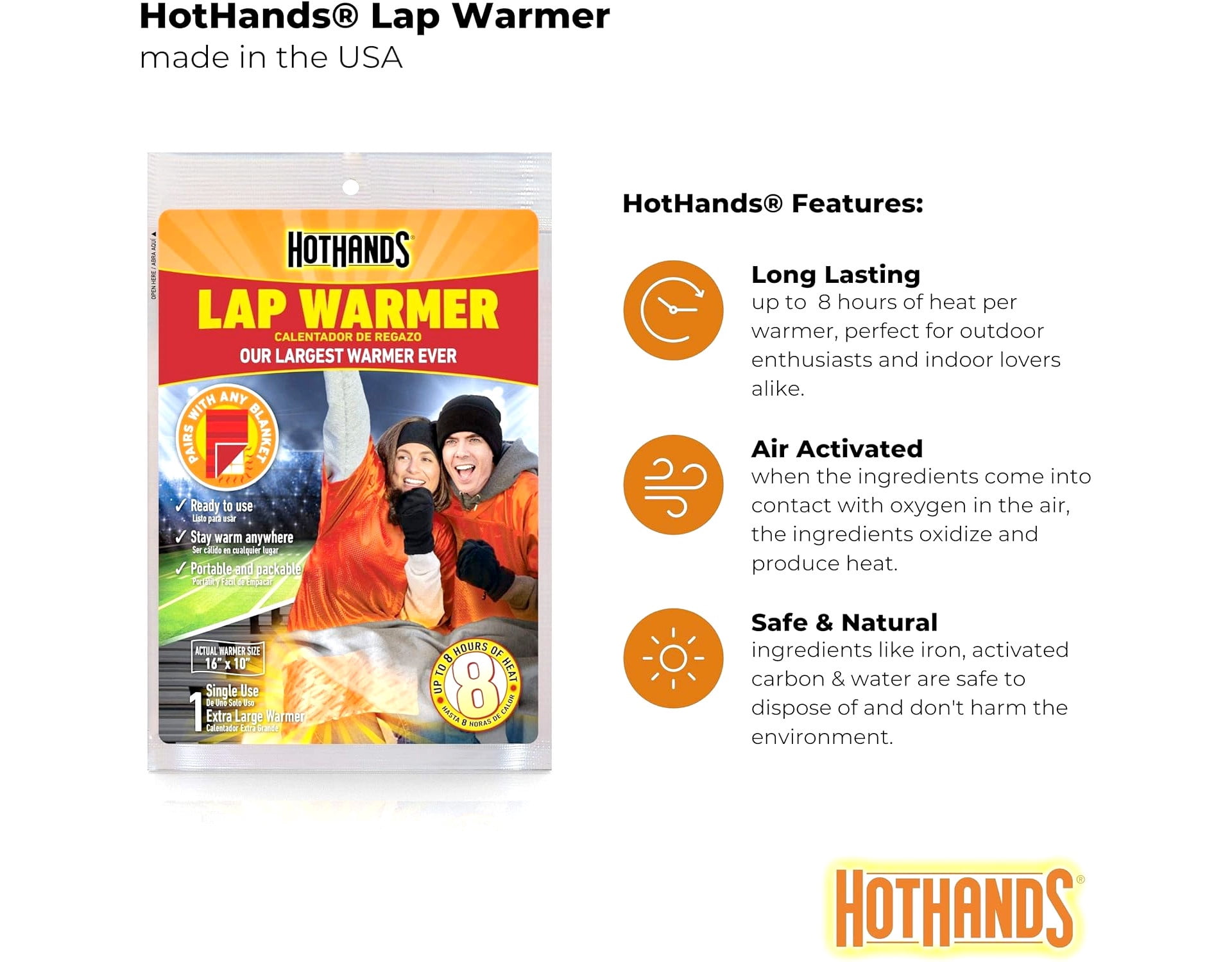 HotHands Lap Warmer, Largest Warmer 16" X 10" - Up to 8 Hours of Long Lasting Heat - 1 Lap Warmer - 2 Pack