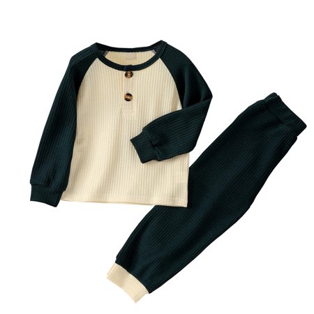

Honeeladyy Winter Children Baby Girls Boys Contrast Color Waff Plaid Clothes Set Long Sleeve O-neck T-shirt Buttons Elastic Waist Trousers Army Green Sales