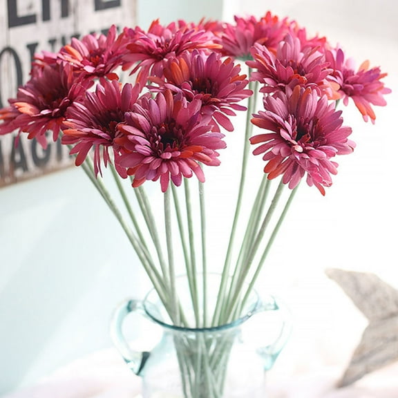 KALLORY Fake Flowers Bouquet 10Pcs Silk Gerbera Daisies For Home Garden Patio Decor