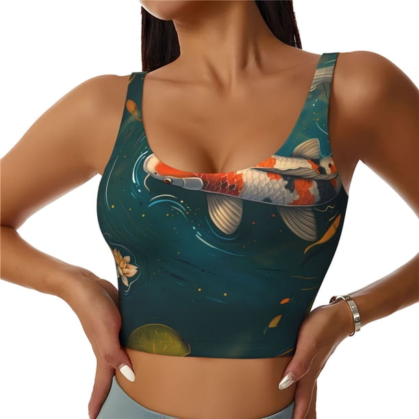 Balery Koi Pond Lilies Sujetadores deportivos con espalda cruzada para mujer, acolchados, sin costuras, de alto impacto, ideales para yoga, gimnasio, entrenamiento y fitness.-Medium