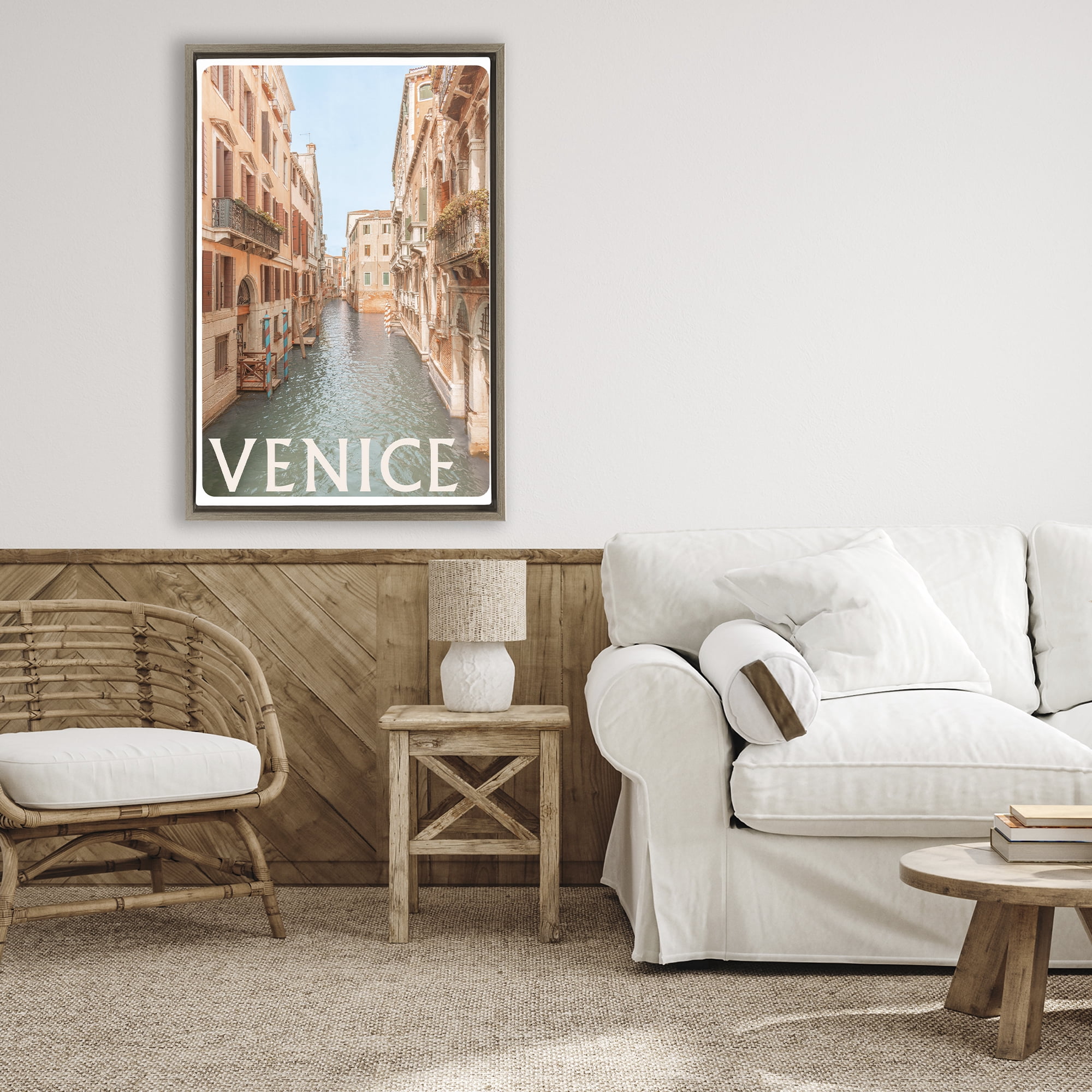 Stupell Industries Venice Canal Waterway Brown Framed Floater Canvas Wall Art, design by Erin Marie
