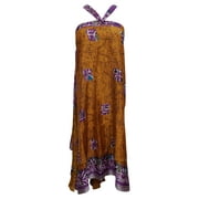 Mogul Wrap Long Skirt Reversible Two Layer Brown Printed Silk Sari Beach Skirts Dress