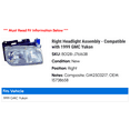 thumbnail image 2 of Right Headlight Assembly - Compatible with 1999 GMC Yukon, 2 of 2