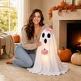 thumbnail image 4 of MYUNNIL Cute Light up Ghost Ornament, 19" White Warm LED Fabric Ghost Tabletop Decoration with Pink Plush Pumpkin & Bow, Reusable Luminous Seasonal Decor for Home Mantel Shelf Party, 4 of 4