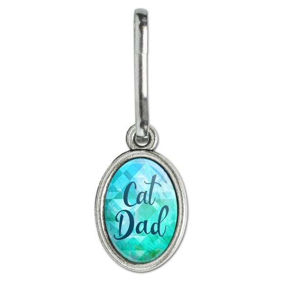 Cat Dad Antiqued Oval Charm Clothes Purse Suitcase Backpack Zipper Pull Aid