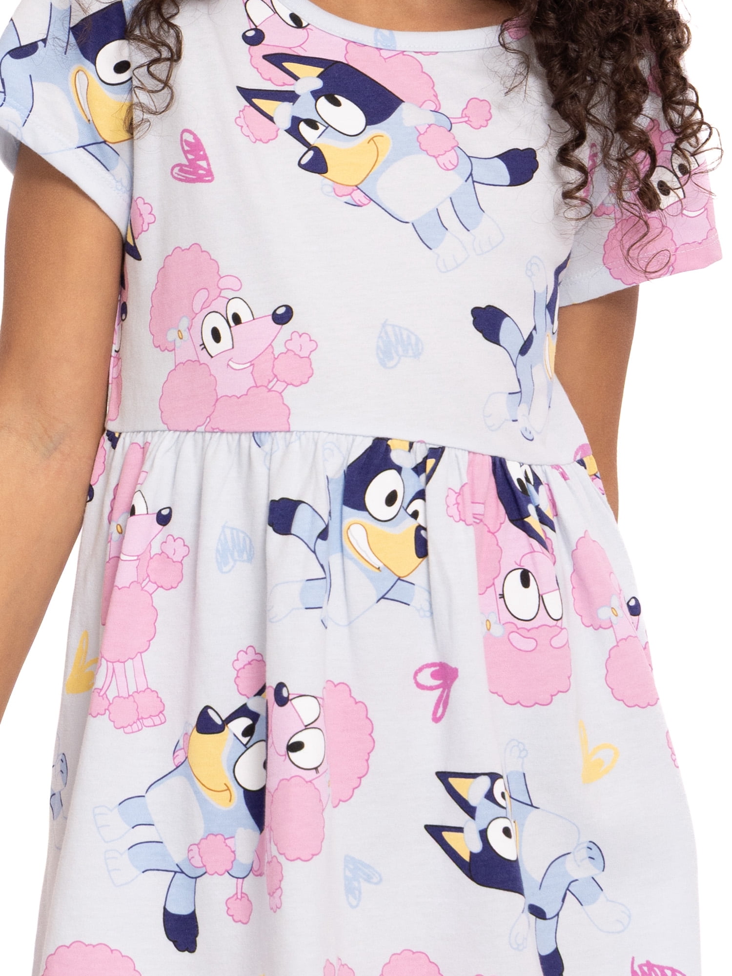 Bluey Girls Allover Print Dress with Short Sleeves, Sizes 4-12