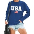 thumbnail image 5 of Wang6 Womens USA Letter Printed Graphic Sweatshirts Causal Loose Fit Long Sleeve No Hood Pullovers Crew Neck Tops T Shirts Blue L, 5 of 6