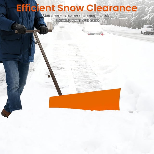 EastVita Pelle à Neige de 29 Pouces avec Roues, Pousse-Neige à Poignée Réglable pour Entrée, Orange