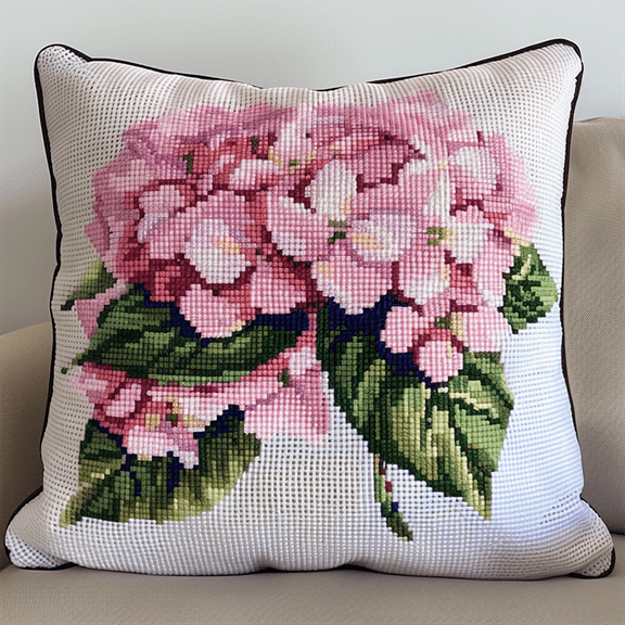 Flower Printed Cross Stitch Pillow Case Kits , 17.72" x 17.72" , Handmade Embroidery Kit Needlepoint Home Decor for Sofa (11ct)