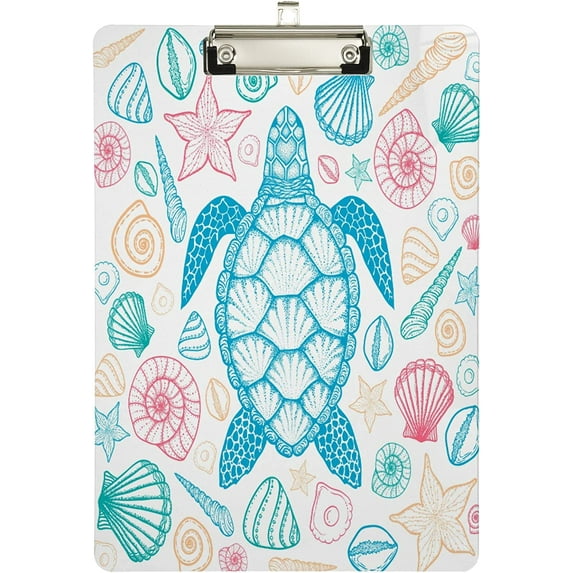 FMSHPON Ocean Colors Shells Turtle Clipboard Hardboard Wood Nursing Clip Board and Pull for Standard A4 Letter 13x9 inches