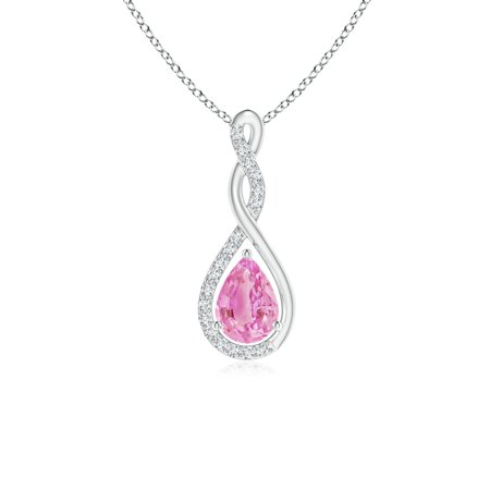 White Gold Pink Sapphire Pendant - September Birthstone Necklace - Twisted Infinity Floating Pink Sapphire Drop Pendant in 14K White Gold (7x5mm Pink Sapphire) - SP0812PSD-WG-A-7x5