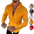 thumbnail image 4 of Camiseta con capucha y cordón a cuadros con estampado de puntos, Tops fasionables de manga larga delgados para hombres, 4 of 6