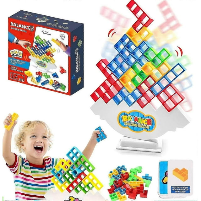 64pcs Tetra Tower Balance Stacking Blocks Game, Board Games For 2 Players + Family Games n