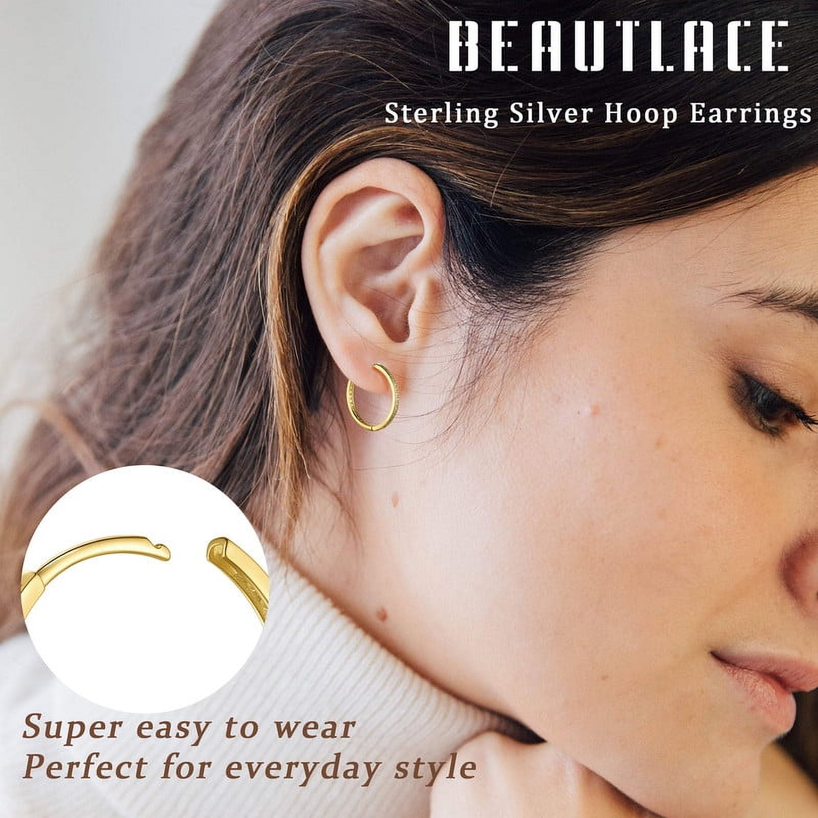 Beautlace 14k Gold over 925 Sterling Silver Hoop Earrings for Women, 24mm Classic Earrings Hoops with 5A Cubic Zirconia Christmas Birthday Jewelry Gift for Her