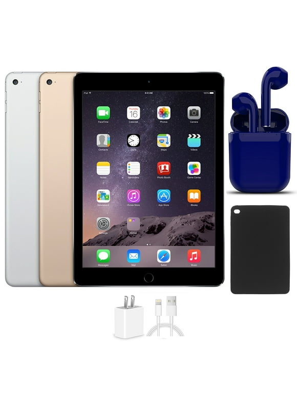 Open Box | Apple iPad Air 2 | 9.7-inch Retina | 16GB | Wi-Fi Only | Latest OS | Bundle: USA Essentials Bluetooth/Wireless Airbuds, Case, Rapid Charger By Certified 2 Day Express