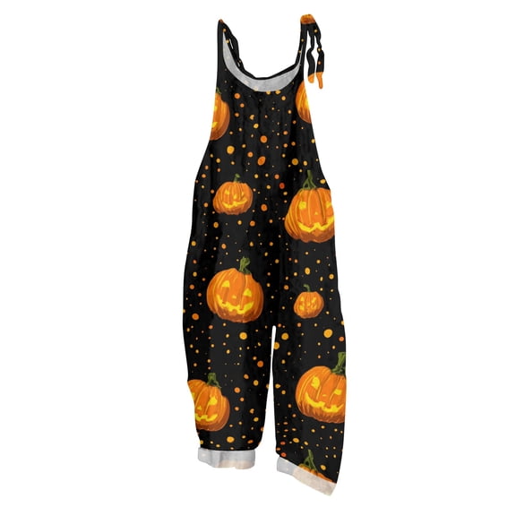 Women's Halloween Jumpsuits Sleeveless Loose Wide Leg Straight with Button Front Tie Strap Detail Romper for Fall Events and Daily Outfits Black L