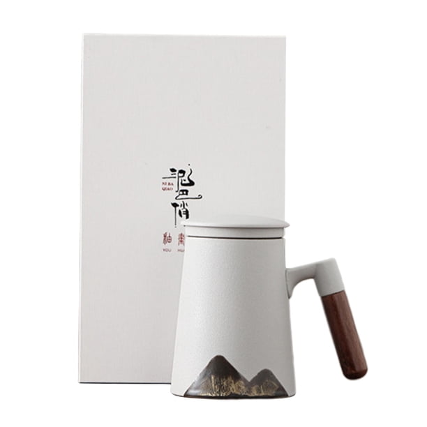 Taza de té de gran capacidad Utensilios de cocina Vasos con tapa Regalos con filtro Taza de café hecha a mano para cafetería Accesorios de oficina de Blanco + Caja de regalo Macarena Taza de café