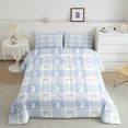 thumbnail image 2 of Cute Rabbit Comforter Set Toddler Size 2 Pcs,Spring Easter Animal Princess Bowknot Bedding Set,Blue Geometric Plaids Kawaii Bow Patchwork Quilt Set for Child Bedroom,1 Pillowcase, 2 of 6