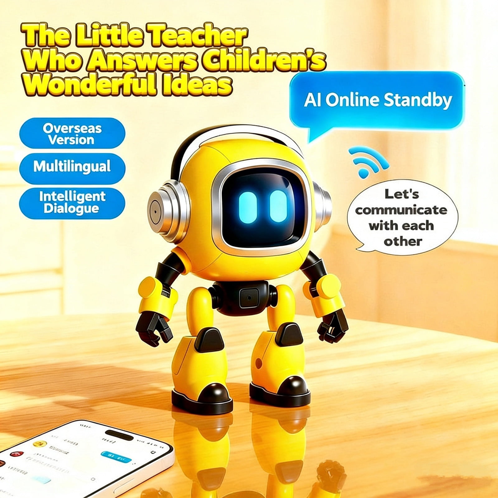 Rirozkan Interactive Smart Robot, Gesture Control Programmable Robot with Voice Response, Educational Toy for Learning and Entertainment, for Gifts and Family Interactive Play, Yellow