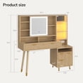 thumbnail image 2 of Makeup Vanity Desk with Lights,Vanity Table with 53" Fluted Sliding Mirror, Glass Top Vanity with Drawers & RGB Glass Cabinets,Dressing Table with Adjustable Shelves & Power Outlet for Bedroom,Oak, 2 of 9