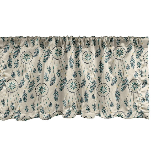 Ambesonne Bohemian Window Valance, Dream Catchers Feathers, 54" X 18", Eggshell Dark Teal