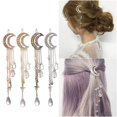 thumbnail image 2 of Minnieouse Horquilla elegante para mujer, pasadores de cristal de Luna, borla de estrella, cadena larga, cuentas, bandas para el pelo colgantes, Cuidado del cabello Oro, 2 of 6