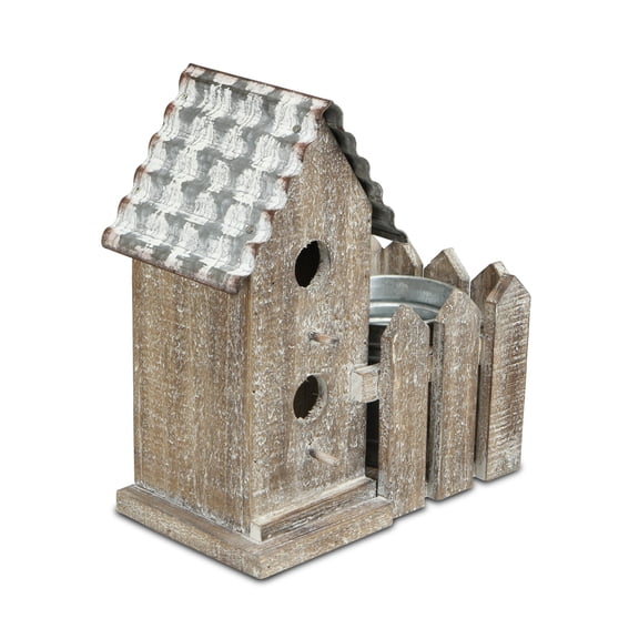 Cheungs 2 Story Bird House With Galvanized Pot In Yardb - Small