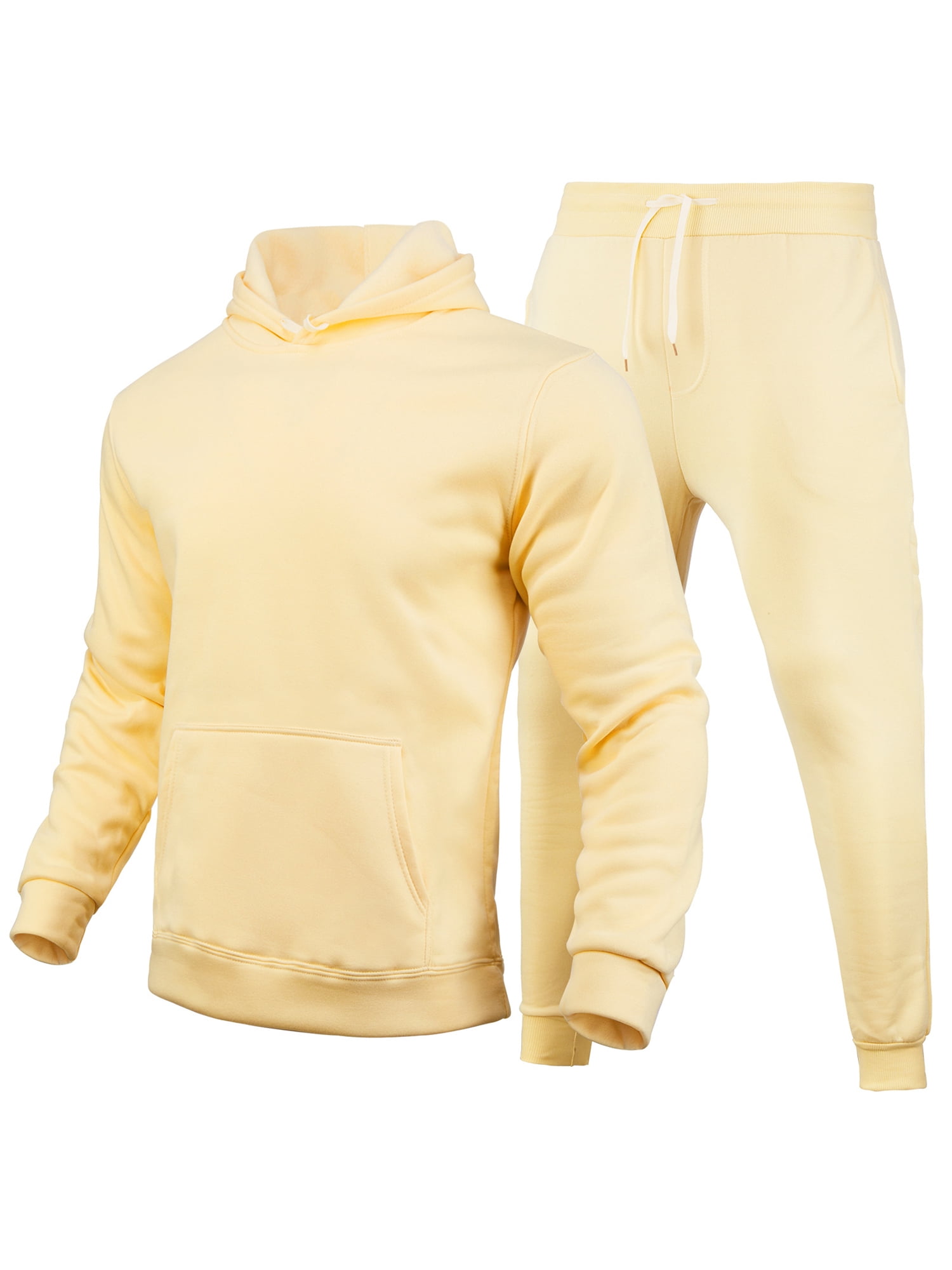 MAWCLOS Men Sweatsuit Hooded 2 Piece Jogging Suits Solid Color Tracksuit Set Sports Hoodies And Sweatpants Khaki S