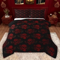 jejeloiu Gothic Skull Twin Comforter Sets,Red Black Bedding Set For Boys Girls Reversible 2-Piece