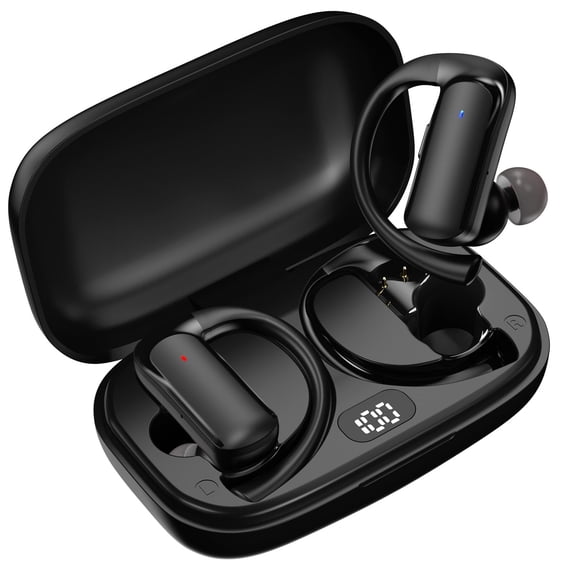 Cshidworld T60 Bluetooth Sport Headphones, Wireless Earbuds with LED Digital Display, 40 Hours of Playback Time, Bluetooth 5.3 for Earbuds, Premium Sound for Running, Sports, Gym, Black