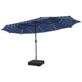 thumbnail image 1 of Gymax Outdoor 15' Double-Sided Patio Umbrella 48 Solar LED Lights Crank & Base Navy, 1 of 10