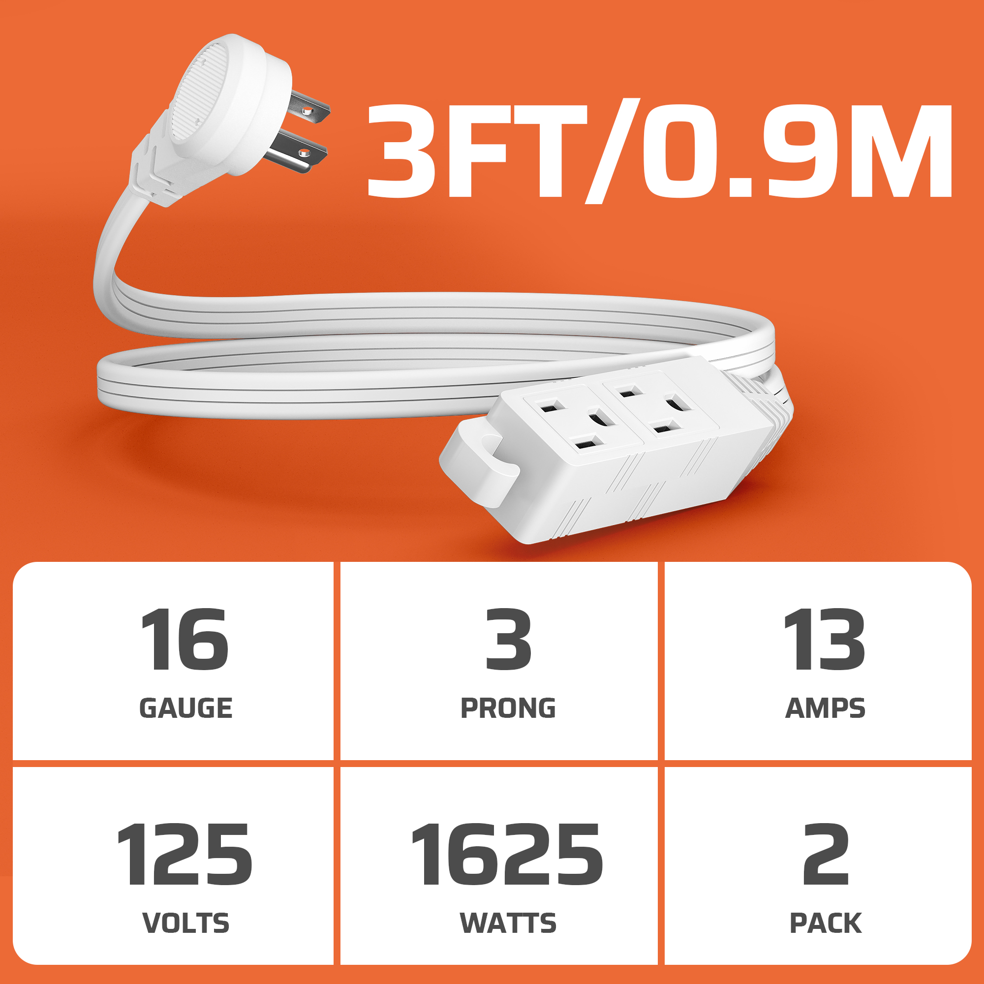 Dewenwils 3-Ft Indoor Extension Cord, 2-Pack photo 4