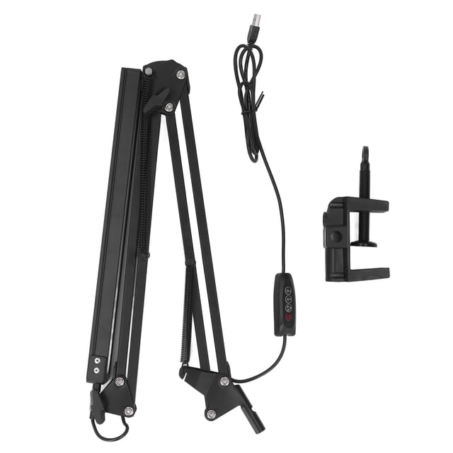 Lámpara de escritorio LED con brazo oscilante ajustable, luz de lectura con múltiples articulaciones y USB, para cuidar los ojos y leer con abrazadera