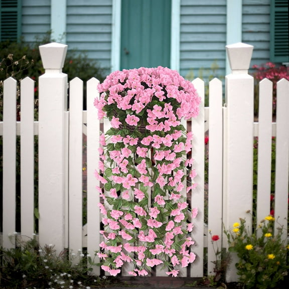 Bxaolu Artificial Hanging Flowers, Fake Plastic Faux Hanging Plants Chlorophytum Vines for Indoor Outdoor Garden Porch Eave Wedding Wall Décor (Pink)