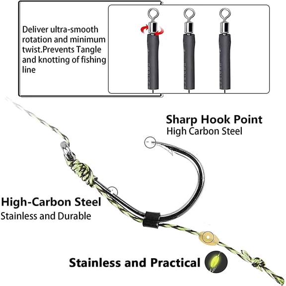 Carp Fishing Hair Rigs, Pre-Tied Carp Hook Leader with Anti-Tangle Sleeve, 2# 4# 6# 8# High Carbon Steel Barbless Carp Hooks, Camo Braided Line Carp Rig Set with Bait Needle & Dumbell Stops, 24PCS Pe