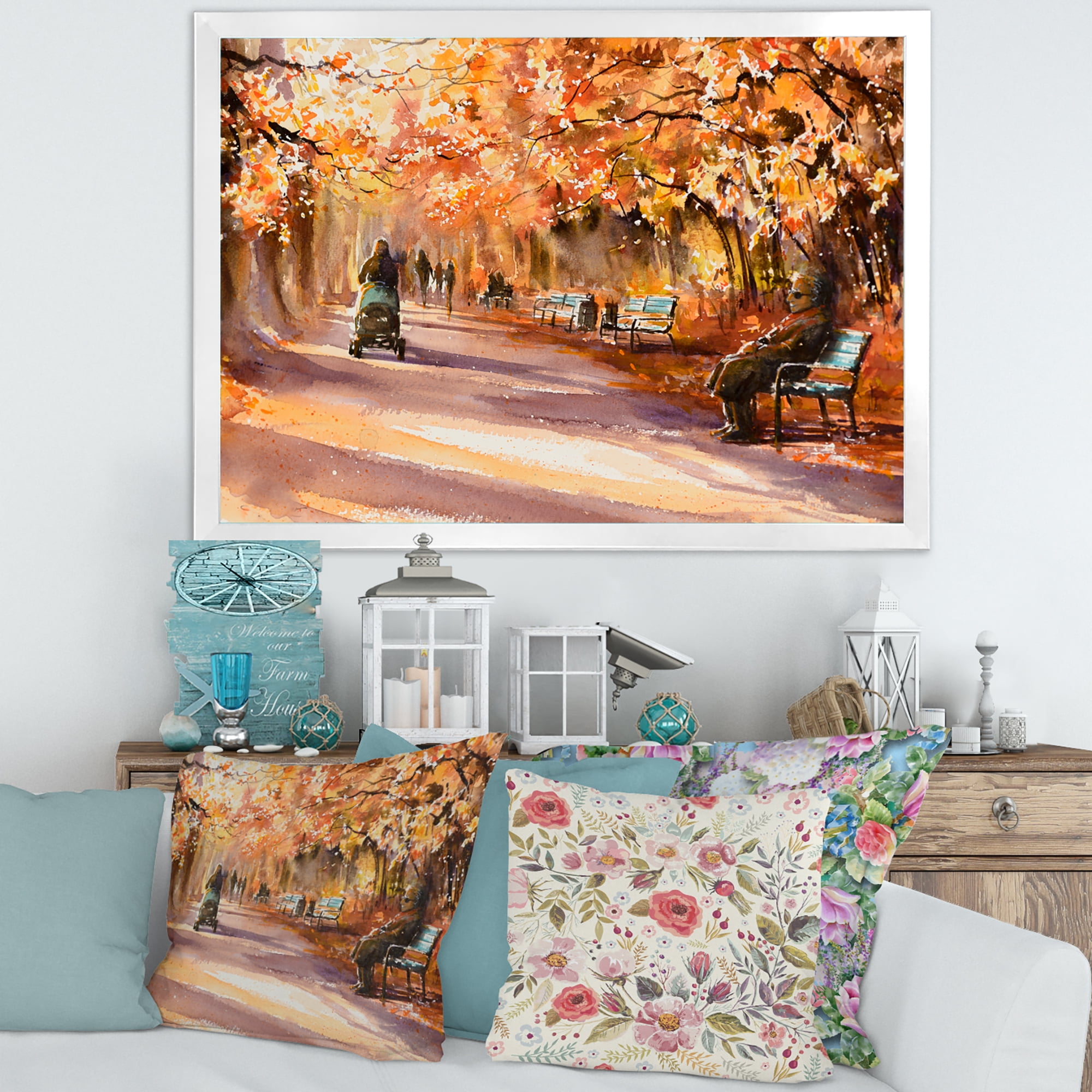 Designart 'Path In The Park In Sunny Autumn Day' Country Framed Art Print